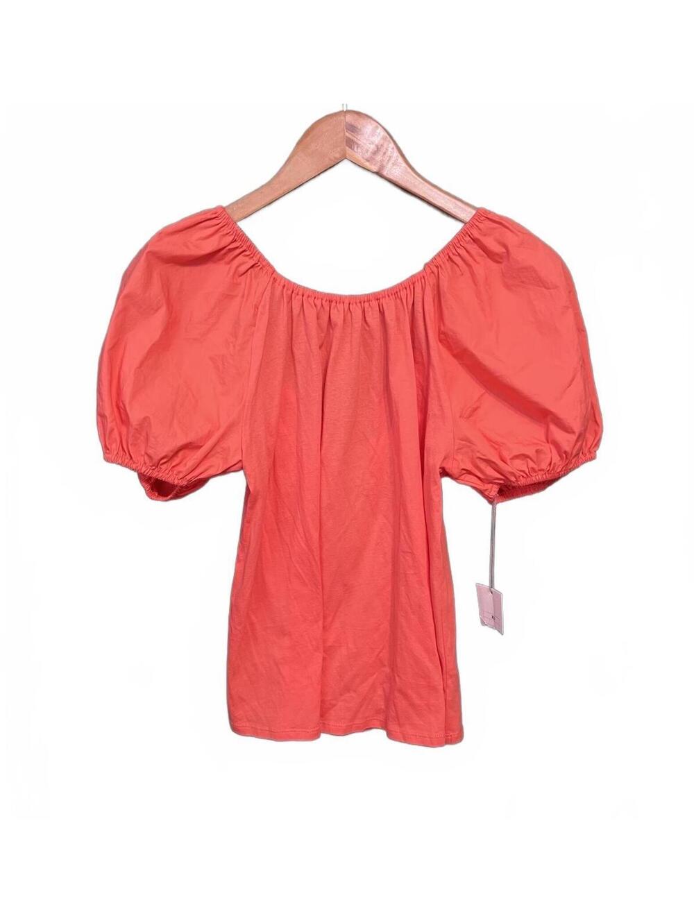 Coral Puff Sleeve Tie Back Peplum Top NWT Size XS Cottagecore Romantic Summer